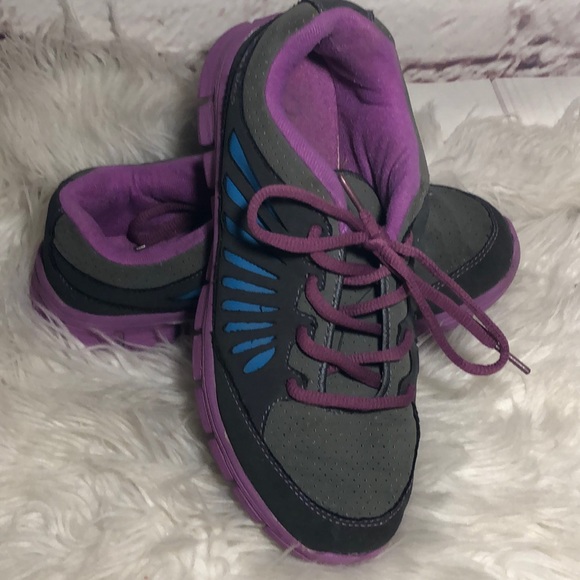 purple and turquoise sneakers